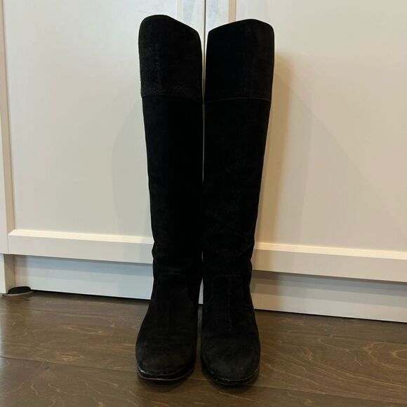 Robert Clergerie Black Boots Chunky Heel Suede Patent Leather Platform 6.5 - Picture 10 of 14